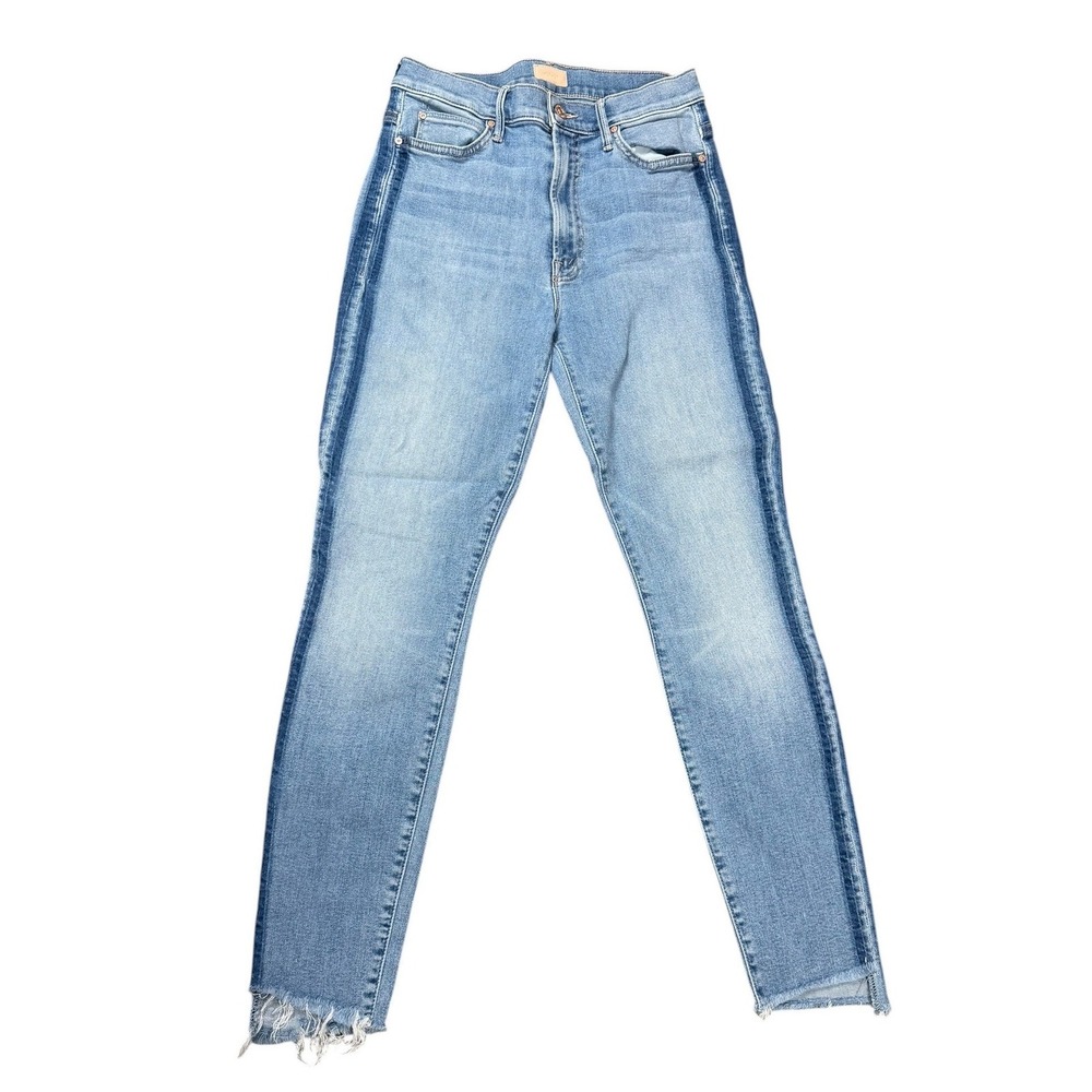 MOTHER High Waisted Skinny Jeans Light Wash Side Stripe Raw Step Hem Womens 29